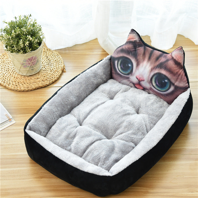 Cute Yellow Cat Face Pet Bed – Soft & Cozy Nest for Small Dogs and Cats