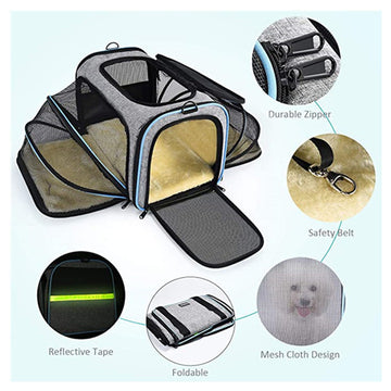 Expandable Airline-Approved Pet Travel Carrier – Soft-Sided, Foldable, Breathable Cat & Dog Bag with Safety Belt & Mesh Ventilation
