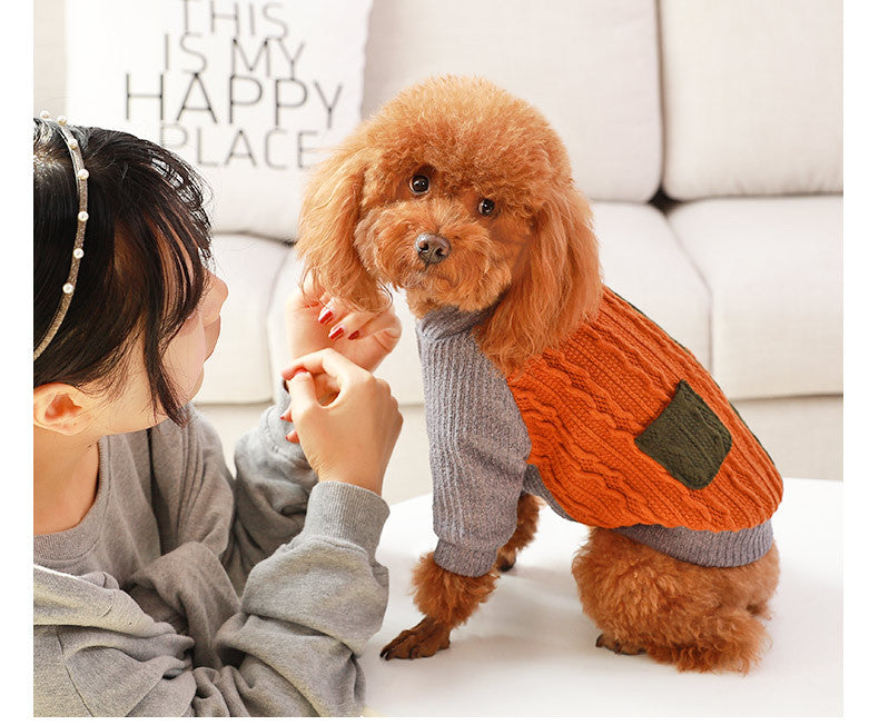 Cozy Knit Dog Sweater – Stylish Autumn/Winter Warm Pet Jumper with Pocket Design