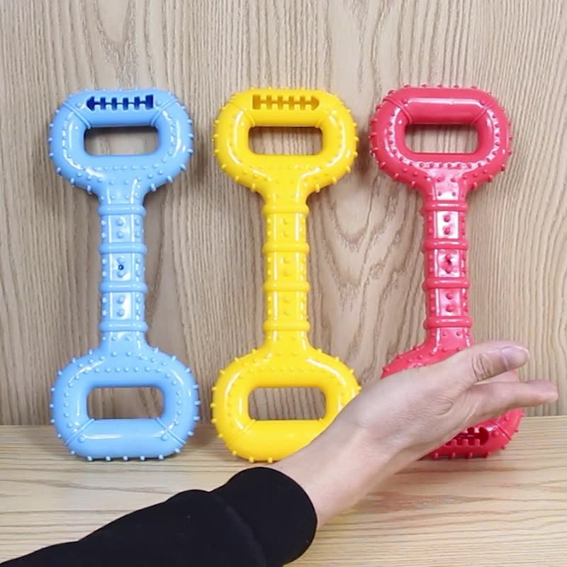 Durable Dumbbell Dog Chew Toy – Squeaky Interactive Tug & Bite Toy for Aggressive Chewers