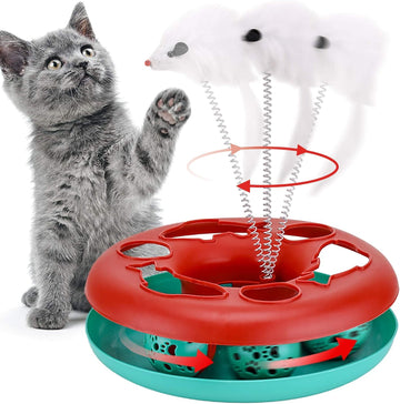 Interactive Cat Toy with Spring Mice & Rolling Balls – 2-in-1 Play Activity for Cats & Kittens