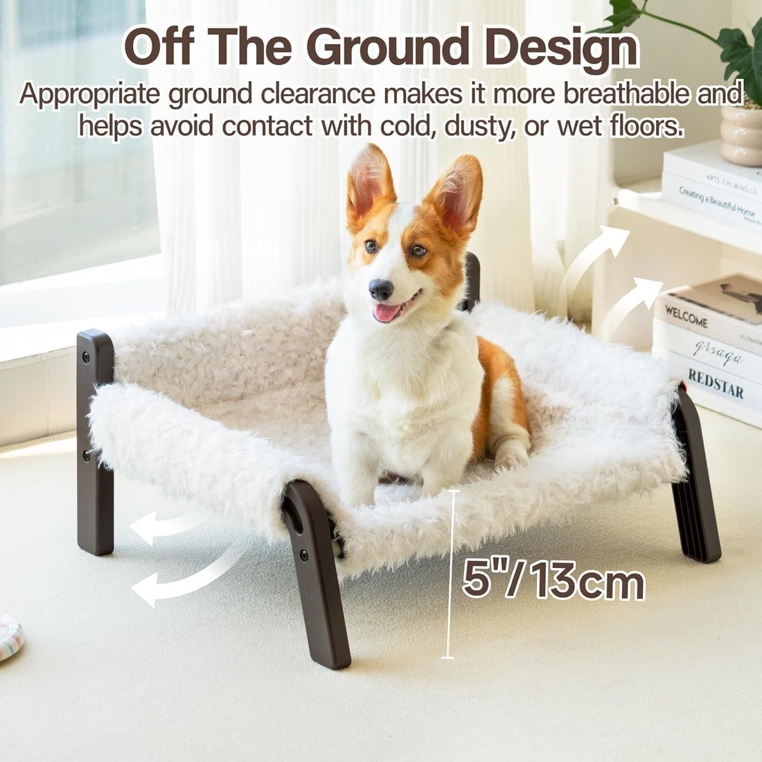 Luxury Fluffy Elevated Cat Bed – Cozy Winter Pet Lounger with Soft Plush Cover