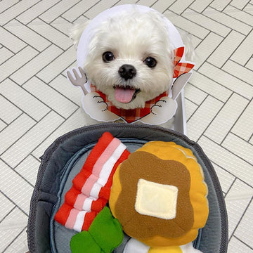 Plush Dog Breakfast Toy Set – Interactive Squeaky Food Toys for Small Dogs & Puppies