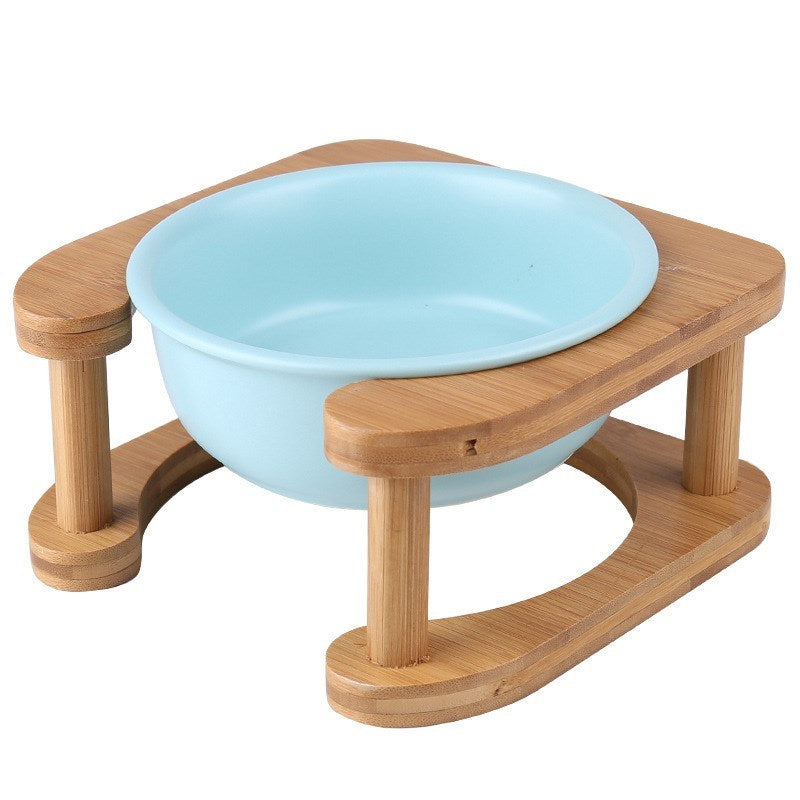 Raised Ceramic Cat Bowl Set with Bamboo Stand – Double & Single Elevated Feeders for Cats & Small Pets