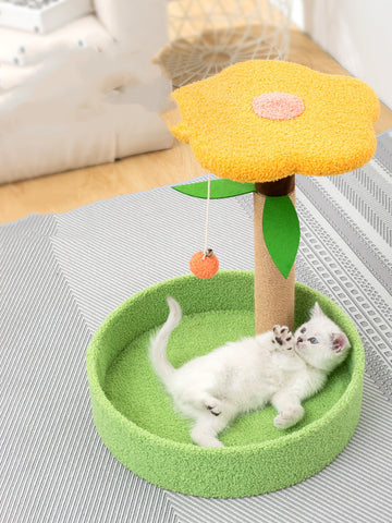 Flower-Shaped Cat Bed with Scratching Post & Hanging Toy – All-in-One Kitten Play Station