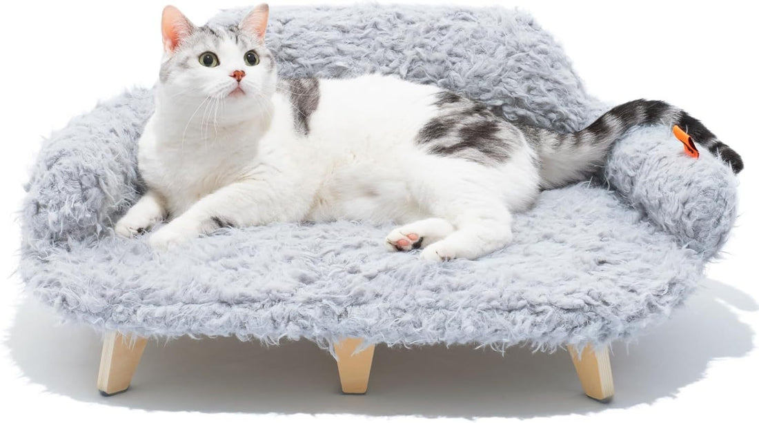 Luxury Elevated Cat Bed Sofa – Fluffy Raised Pet Couch for Cats & Small Dogs