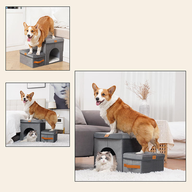 Multi-Functional Cat Steps & Storage Ottoman – Pet Stairs with Hidden Storage & Cozy Hideout