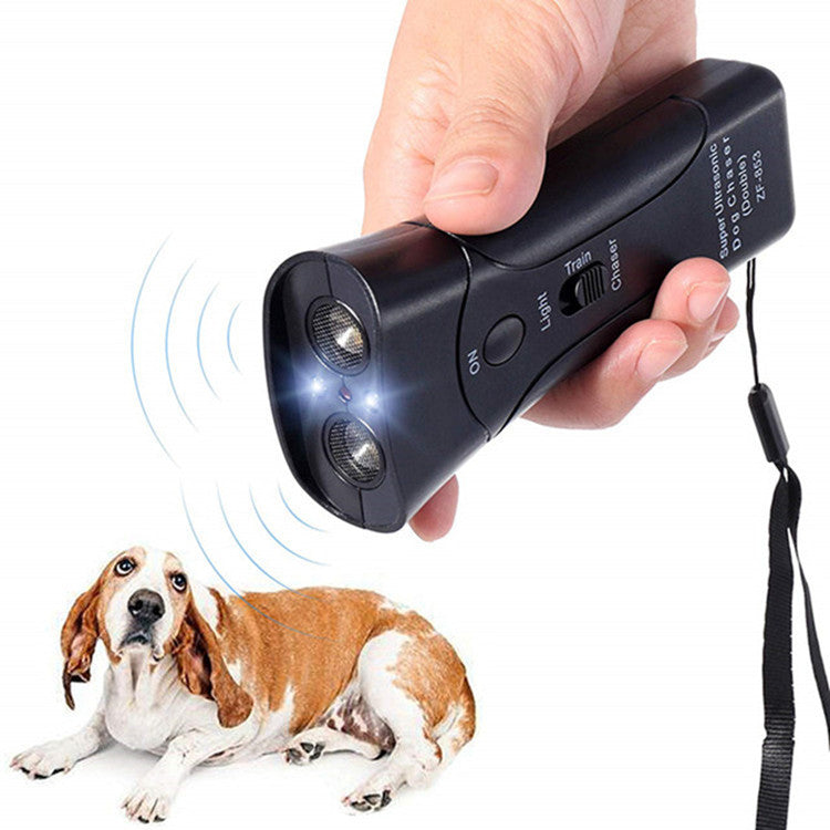 Ultrasonic Dog Repeller & Trainer – 3-in-1 Anti-Bark Device with LED Flashlight