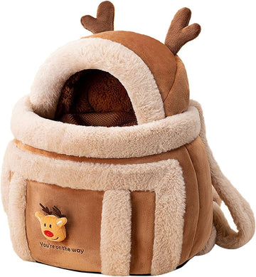 Reindeer Plush Pet Carrier Backpack – Cozy Winter Travel Bag for Small Dogs & Cats