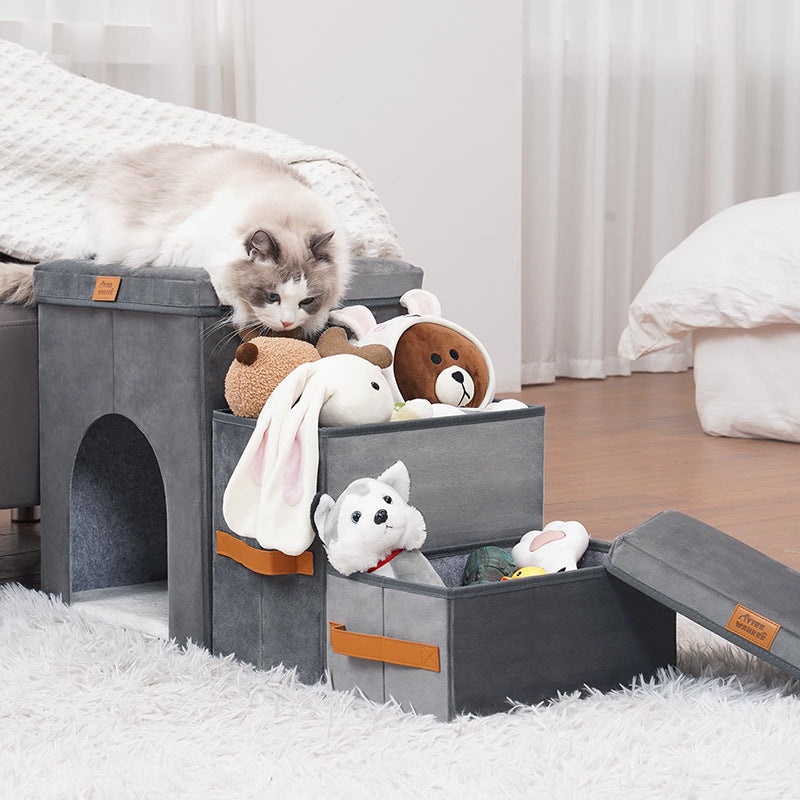 Multi-Functional Cat Steps & Storage Ottoman – Pet Stairs with Hidden Storage & Cozy Hideout