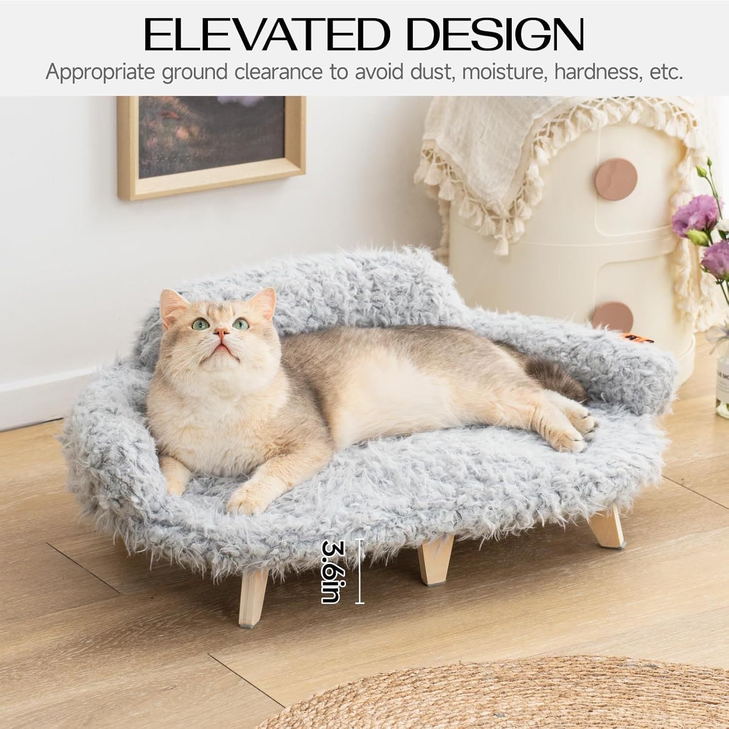 Luxury Elevated Cat Bed Sofa – Fluffy Raised Pet Couch for Cats & Small Dogs