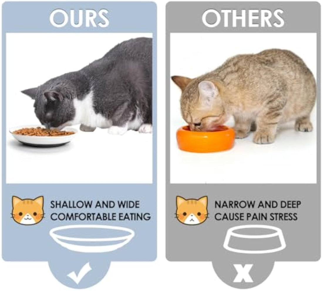 Premium Non-Slip Ceramic Cat Bowl – Shallow Design for Whisker Relief