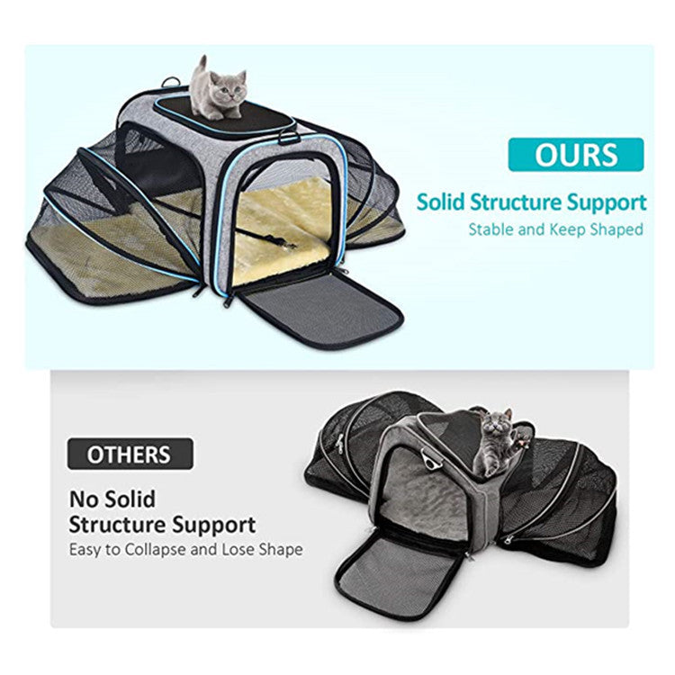 Expandable Airline-Approved Pet Travel Carrier – Soft-Sided, Foldable, Breathable Cat & Dog Bag with Safety Belt & Mesh Ventilation