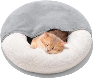 Self-Warming Cat Bed with Blanket Hood – Cozy Cave Nest for Cats & Small Pets